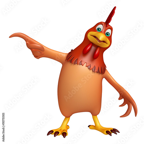 3d rendered illustration of pointing  Hen cartoon character photo