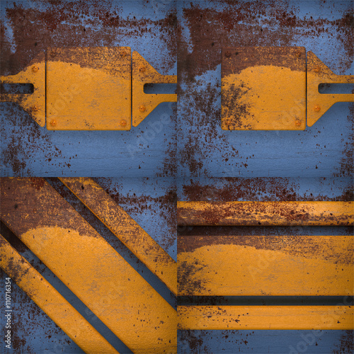 Rusted blue painted metal wall background set