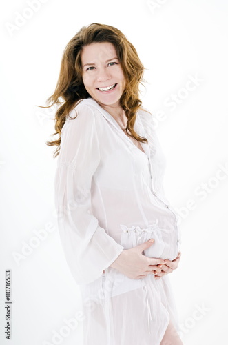 Pregnant woman on a white background 