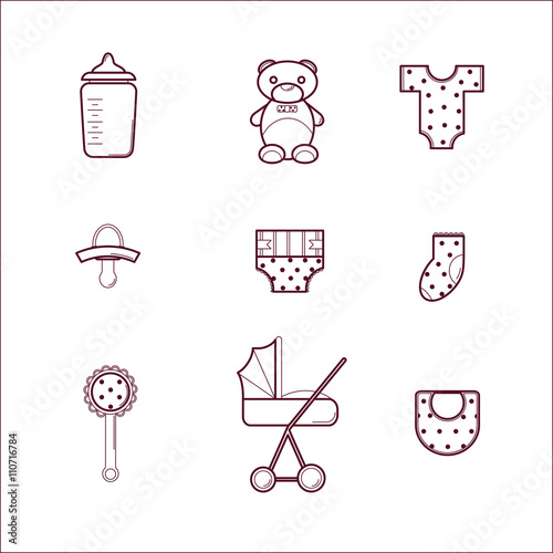 Newborn Baby Vector Collection with Cute Icons/ Babies Icons Set 