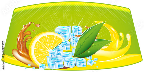 splashes of juice and ice cubes