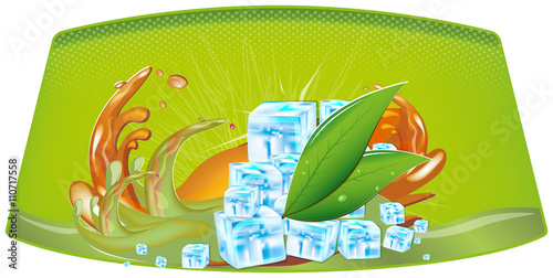 splashes of juice and ice cubes