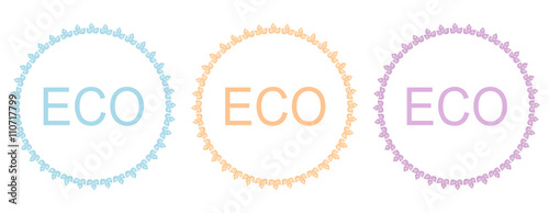 Eco frames, labels over white background