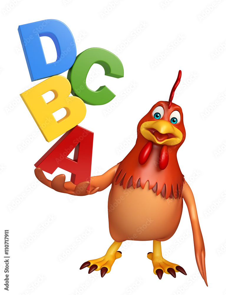 3d rendered illustration of Hen cartoon character with abcd sign Stock  Illustration | Adobe Stock