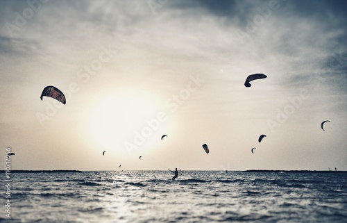 kite surfing sunset