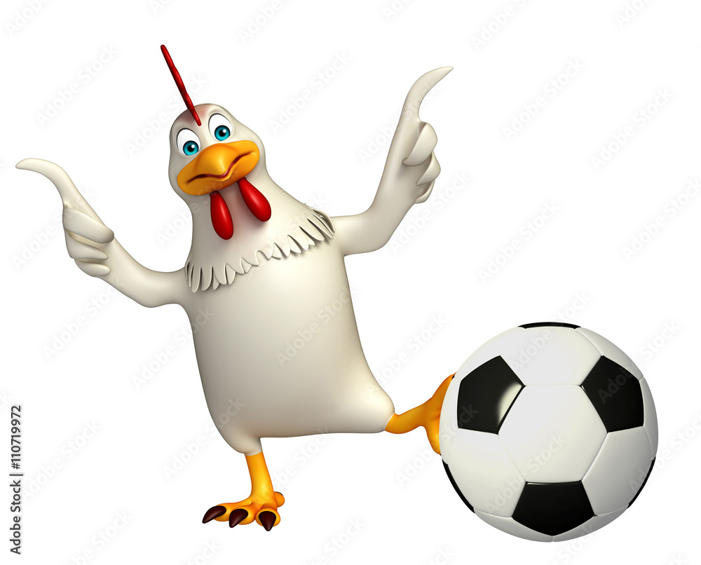 fun Hen cartoon character with football fun Hen cartoon character with football