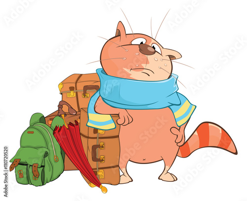 Illustration of a Cute Cat.A Traveler. Cartoon Character
