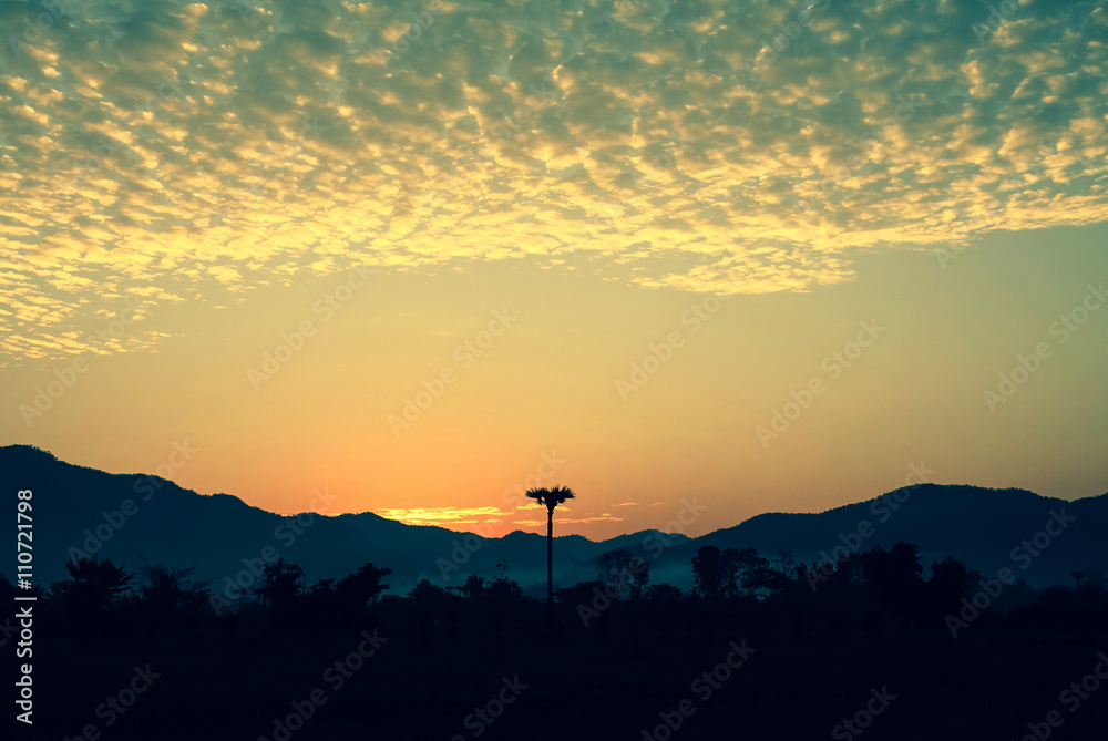 beautiful siluate mountain in sunset time