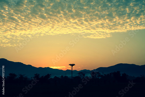 beautiful siluate mountain in sunset time photo