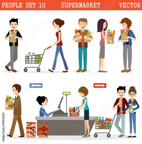 People in a supermarket with purchases