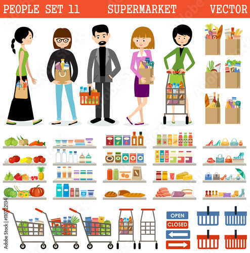 People in a supermarket with purchases