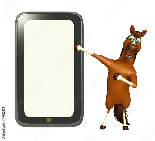 Fototapeta Naklejka Na Ścianę i Meble -  cute Horse cartoon character with mobile