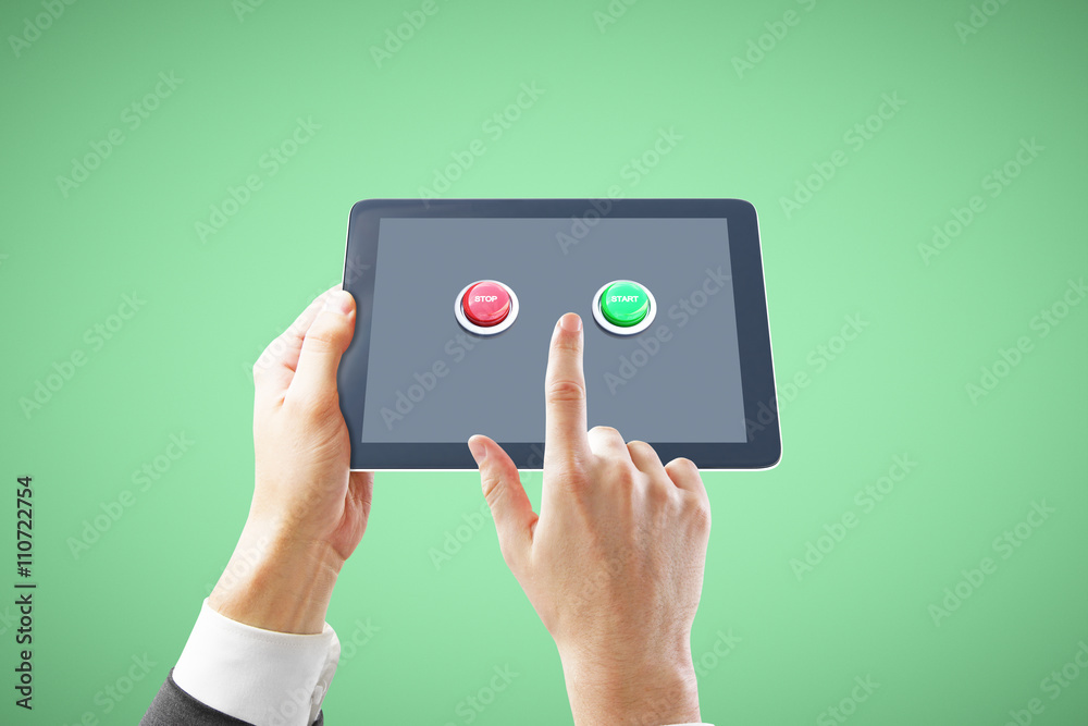 Tablet with buttons green background Tablet with buttons green background