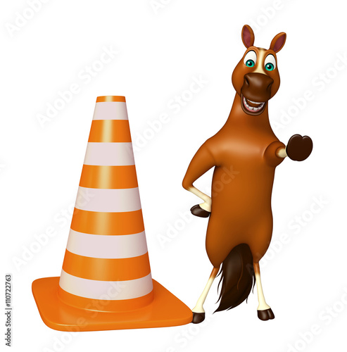 Fototapeta Naklejka Na Ścianę i Meble -  fun Horse cartoon character with construction cone