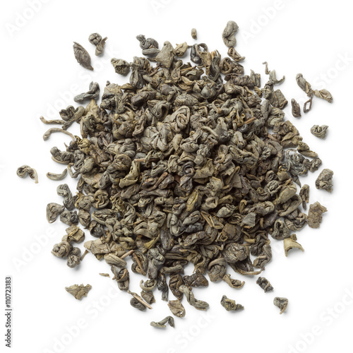 Heap of green gunpowder tea