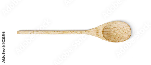 One wooden spoon on the white background