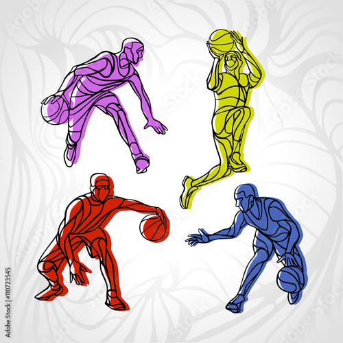 Basketball players collection vector