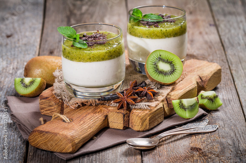Slika na platnu Fruit dessert green panna cotta