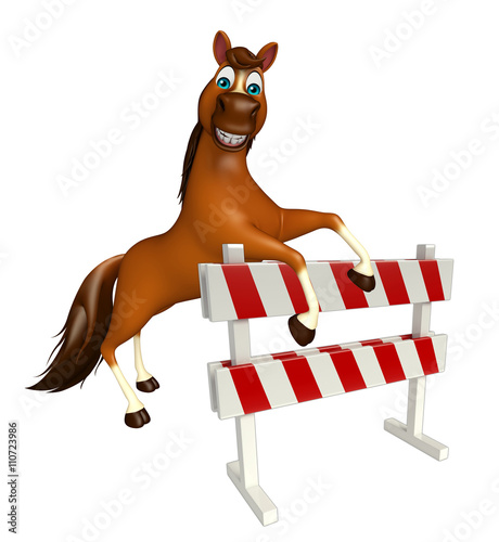 Fototapeta Naklejka Na Ścianę i Meble -  fun Horse cartoon character with baracade