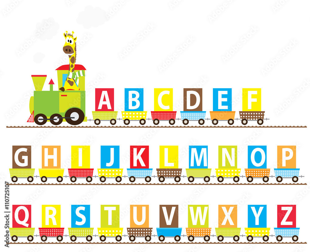 abc learning cartoon train with a cartoon giraffe/ vectors letters a-z set  for children Stock Vector | Adobe Stock
