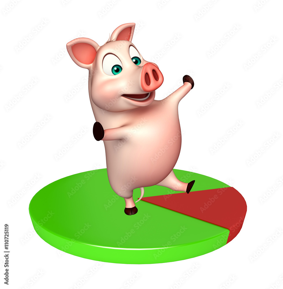 Fototapeta premium fun Pig cartoon character with circle sign