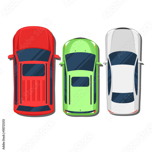 Cars top view. SUV, hatchback, wagon, sedan