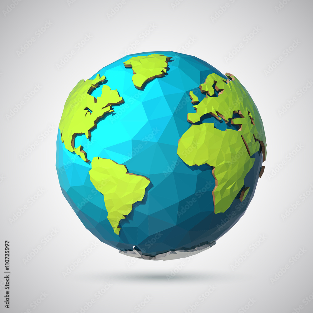Earth illustration in Low poly style. Polygonal globe icon. Vector isolated