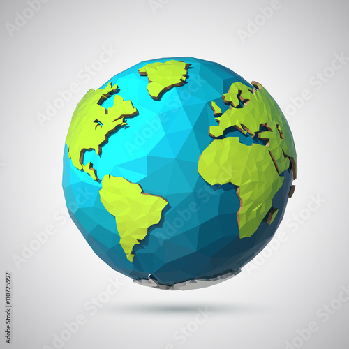 Earth illustration in Low poly style. Polygonal globe icon. Vector isolated