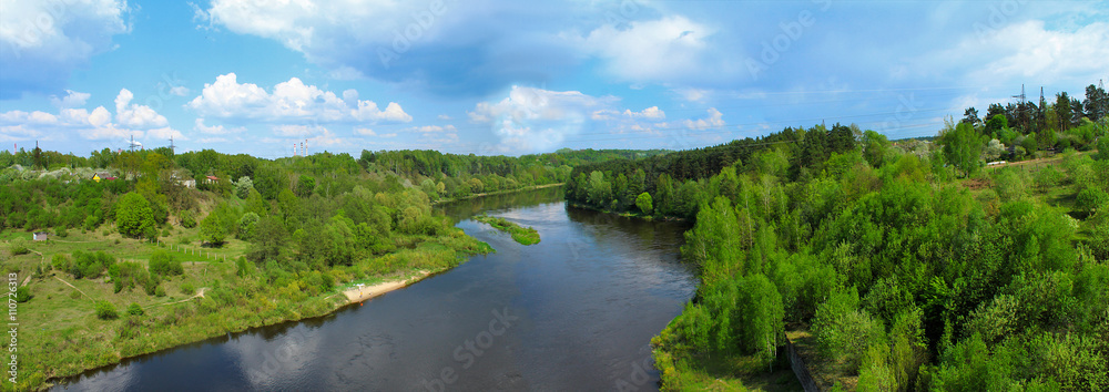 Panoramic image of the river. View from above Panoramic image of the river. View from above