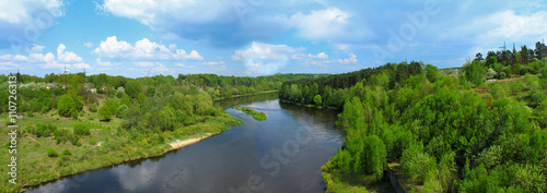 Panoramic image of the river. View from above