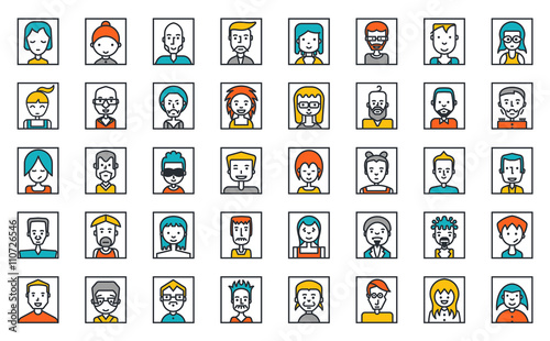 Set of people avatars on white, social network, Flat Style Desig photo