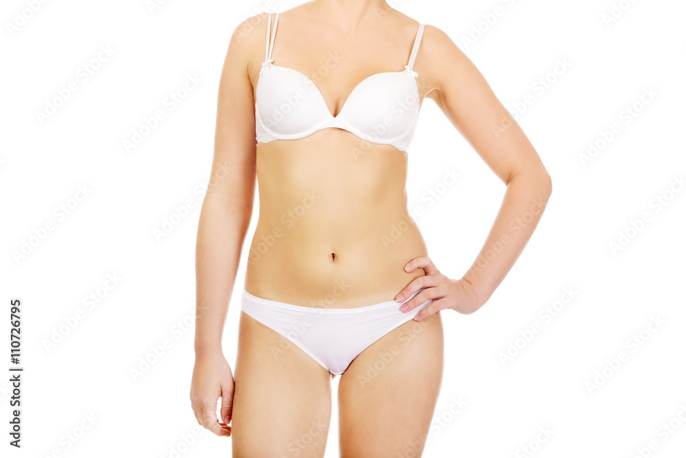 Body of slim young woman in white underwear Body of slim young woman in white underwear