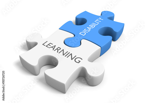Two connected puzzle pieces with the words learning disability