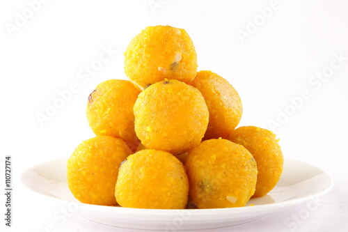 Pileof yellow  Diwali sweets  Ladoo or bundi laddu.