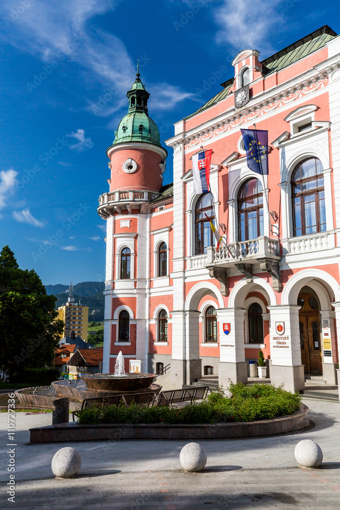 View to the town hall of the city of Ruzomberok, Slovakia