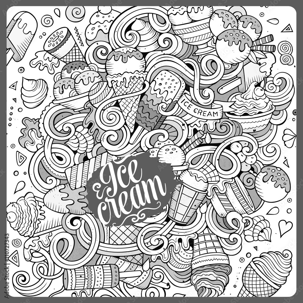 Naklejka premium Cartoon hand-drawn doodles Ice Cream illustration