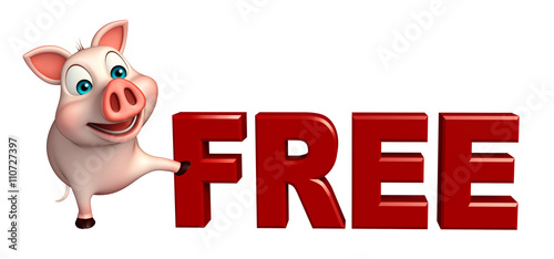 cute  Pig cartoon character with free sign