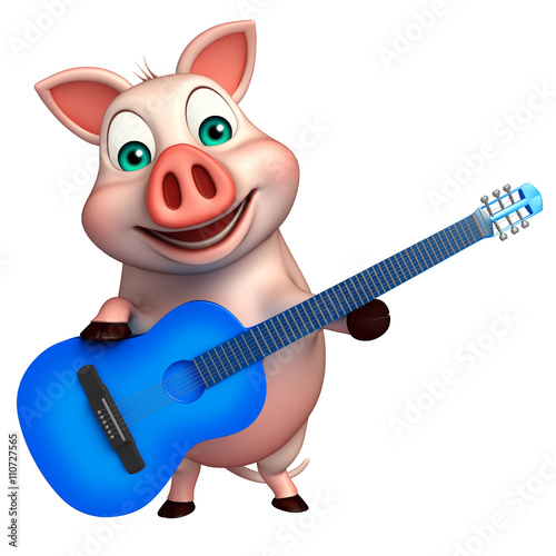 fun  Pig cartoon character with guitar