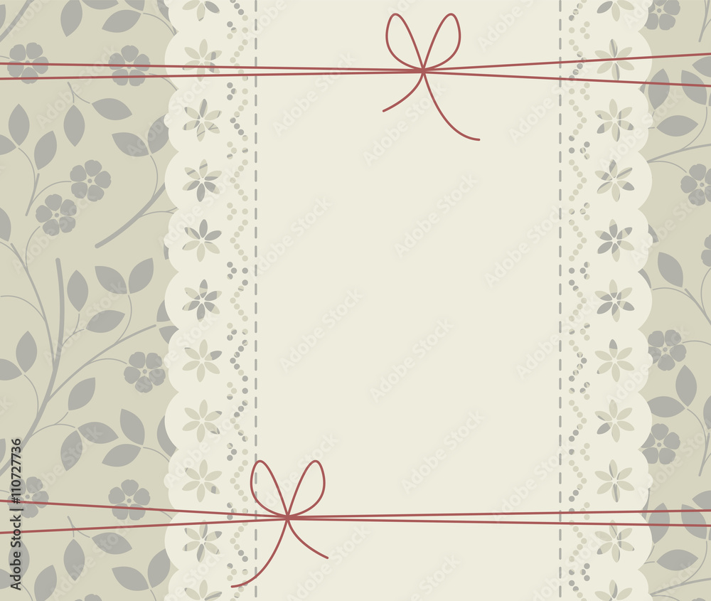 Stylish lace frame with elegant flowers and red bows