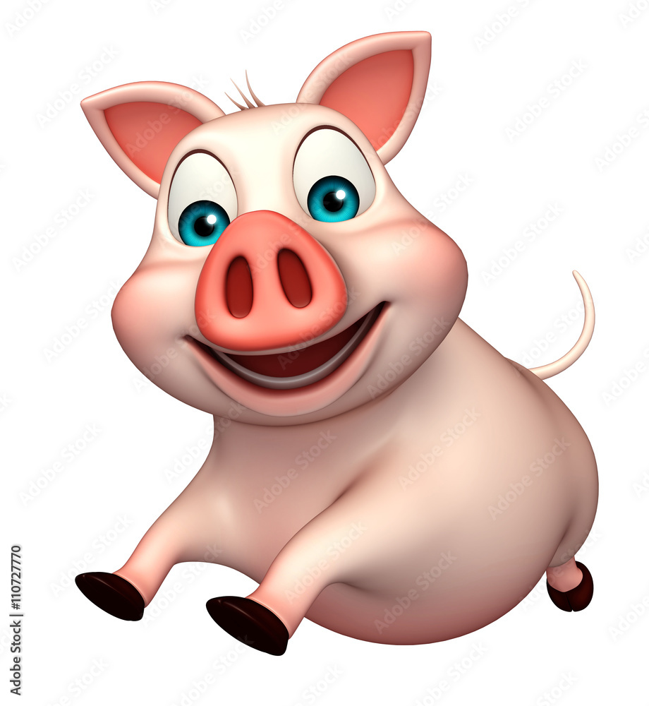 Naklejka premium running Pig cartoon character