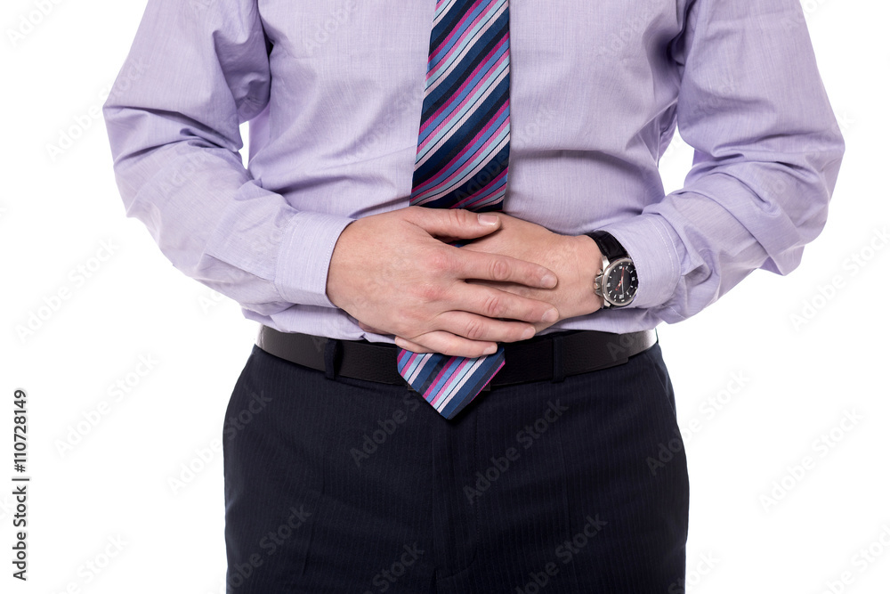 Cropped picture of man with stomach pain.