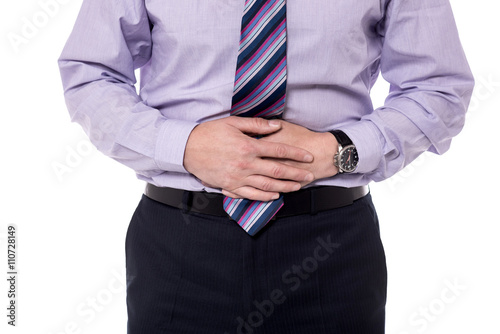 Cropped picture of man with stomach pain.