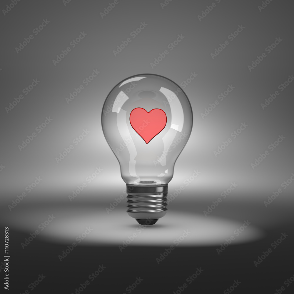 Light Bulb with Heart Shape Inside - obrazy, fototapety, plakaty 