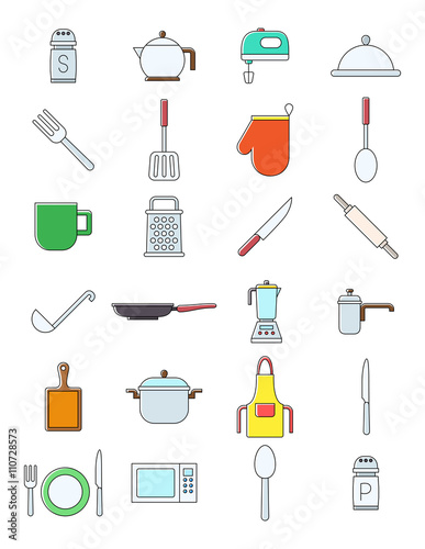 Set of kitchen items vector icons