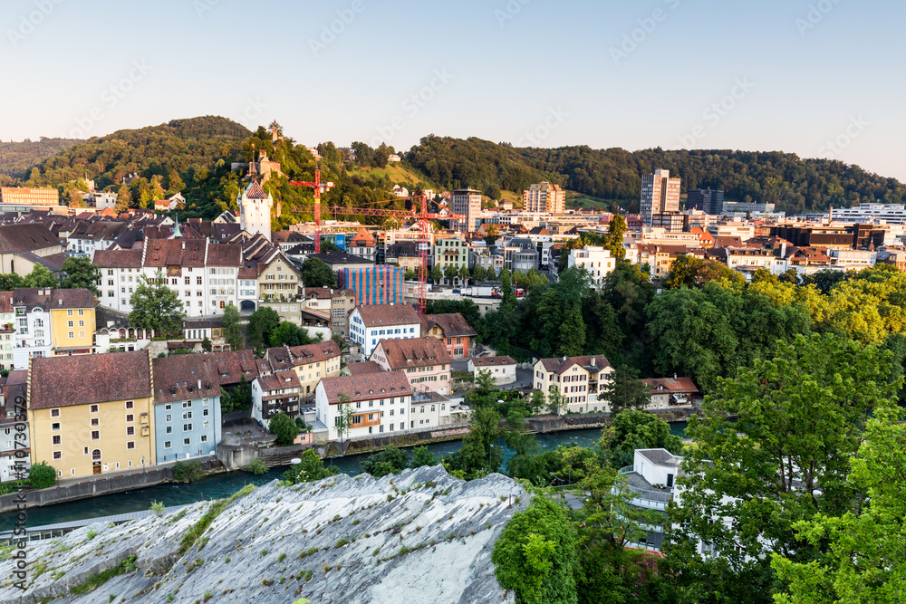 View from Mountain Lagern to the city of Baden and river Limmat