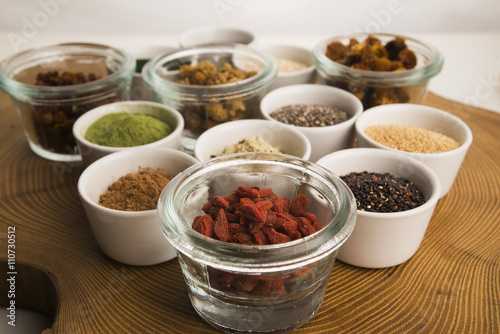 bowls of various superfoods