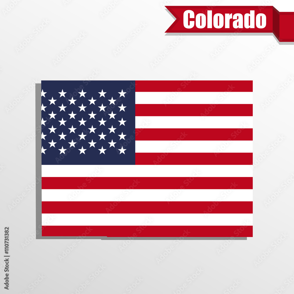 Colorado State map with US flag inside and ribbon Colorado State map with US flag inside and ribbon