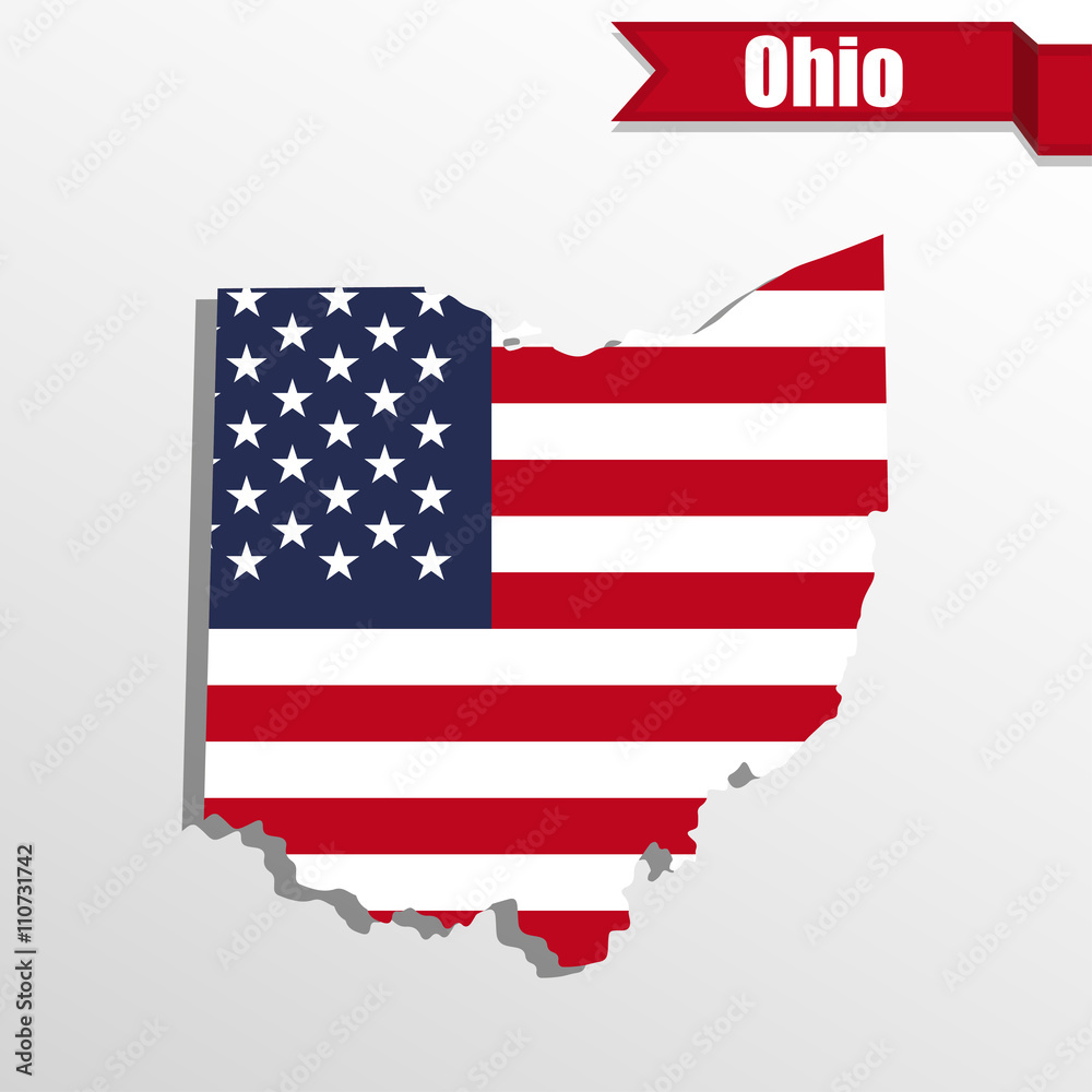 Ohio State map with US flag inside and ribbon Ohio State map with US flag inside and ribbon