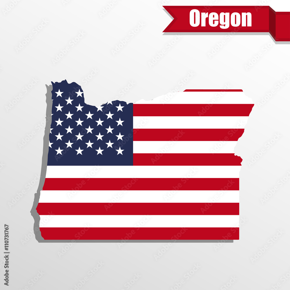 Oregon State map with US flag inside and ribbon Oregon State map with US flag inside and ribbon