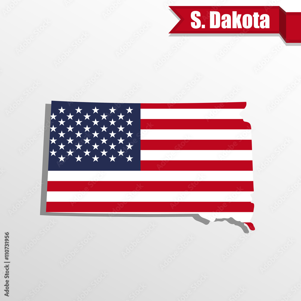 South Dakota State map with US flag inside and ribbon South Dakota State map with US flag inside and ribbon